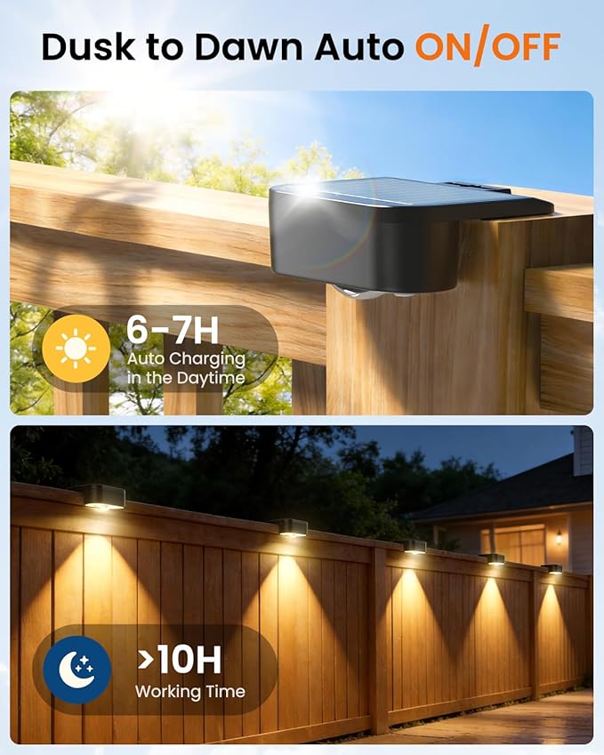 Solar Deck Lights Outdoor 8 Packs, 3000/4000/6000K 3 Modes, Solar Fence Lights outdoor Waterproof, Solar Step Lights for outsidefor Deck, Stair, Step, Fence, Wall, Patio, Yard, Pool and Pathway
