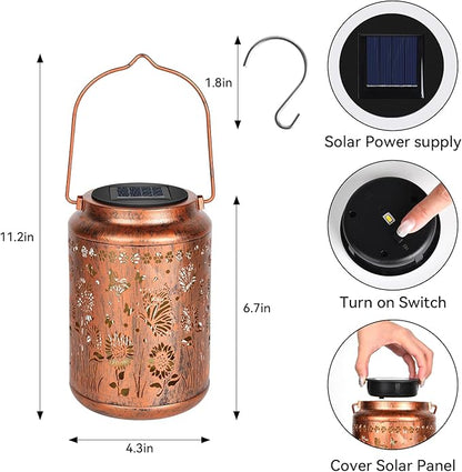Sunflower Solar Lanterns Outdoor,Butterfly Gifts Metal Hanging Lights,Waterproof LED Solar Lights for Garden,Yard,Patio Pathway Lawn Decor,Birthday Gifts for Women,Mom-with S-Hook