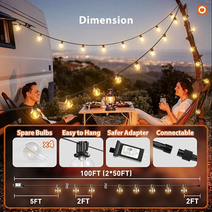 addlon 100FT G40 Outdoor String Lights with Remote and 100FT S14 Outdoor String Lights with Remote