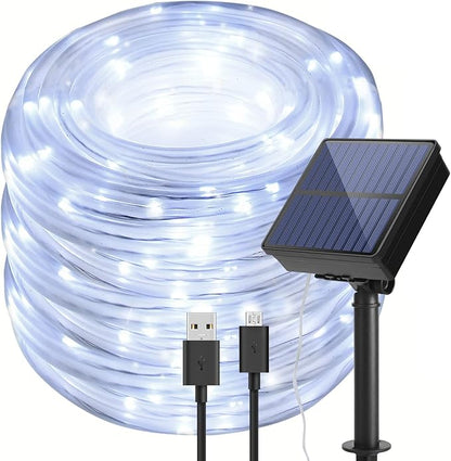IMAGE 8 Modes Solar Rope Lights Outdoor String Lights 78.7Foot 20M Waterproof 200LED for Indoor Outdoor Garden Party Patio Lawn Decor White Color