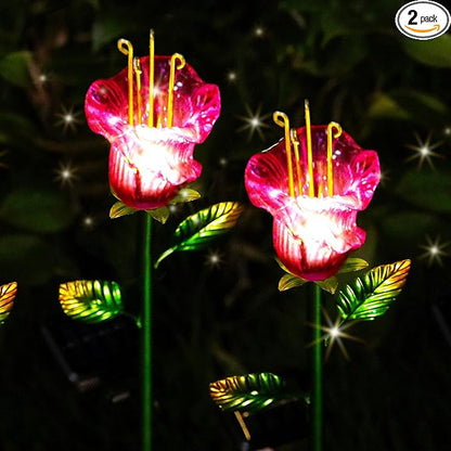 Outdoor Decorative Flowers 2 Pack, Waterproof Pink Glass Lily Flower Lights, Auto ON/Off Solar Decorative Lights for Garden, Patio, Backyard
