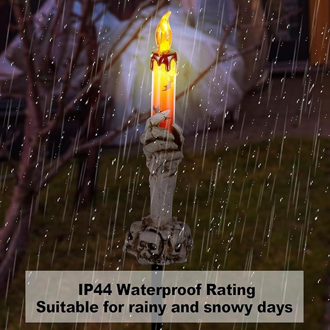 Halloween Pathway Lights, 10 Pack Skull Hand Candle Holder, LED Halloween Decor Candle Lights Solar Powered, Indoor & Outdoor Party Home Garden Porch Decoration