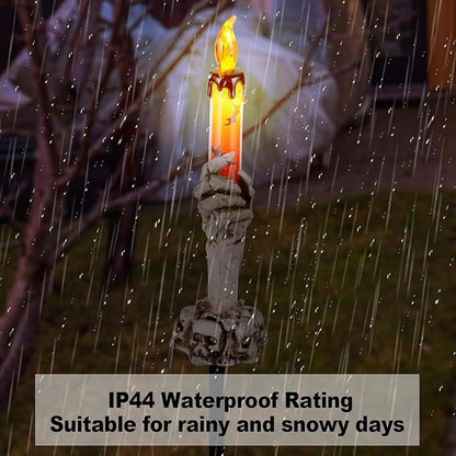 Halloween Pathway Lights, 10 Pack Skull Hand Candle Holder, LED Halloween Decor Candle Lights Solar Powered, Indoor & Outdoor Party Home Garden Porch Decoration