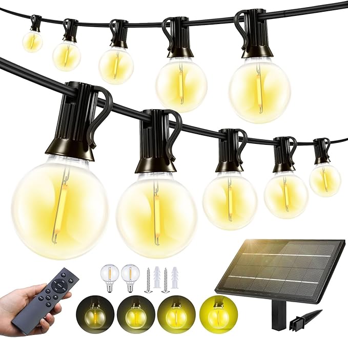 150FT Solar Lights Outdoor Waterproof: G40 45M Shatterproof Bulbs Patio Lights - Solar Powered Remote Control 3 | Lumora