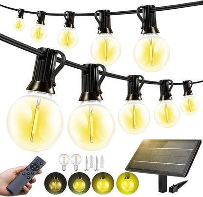 150FT Solar Lights Outdoor Waterproof: G40 45M Shatterproof Bulbs Patio Lights - Solar Powered Remote Control 3 Light Modes Dimmable Solar Light - Camping Backyard Garden Deck Outside Yard
