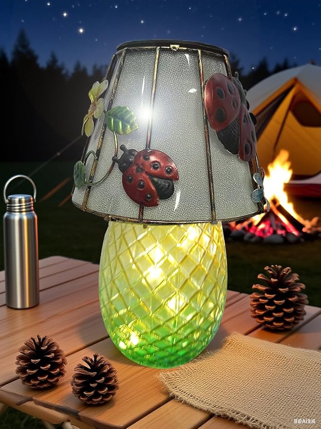 Ladybug Solar Garden Lights Outdoor Decor - Waterproof Tabletop Solar Lamp - Cordless Table Lamps for Garden Patio | Lumora