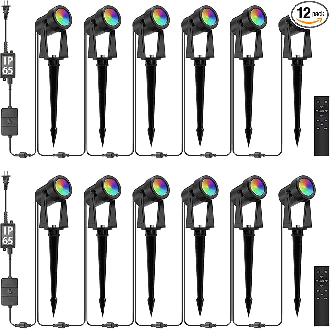 SUNTHIN Outdoor Landscape Lighting with Remote, RGBW Color Changing Spot Uplights, 12 Pack (2 * 6 Pack) | Lumora