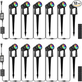 SUNTHIN Outdoor Landscape Lighting with Remote, RGBW Color Changing Spot Uplights, 12 Pack (2 * 6 Pack) | Lumora