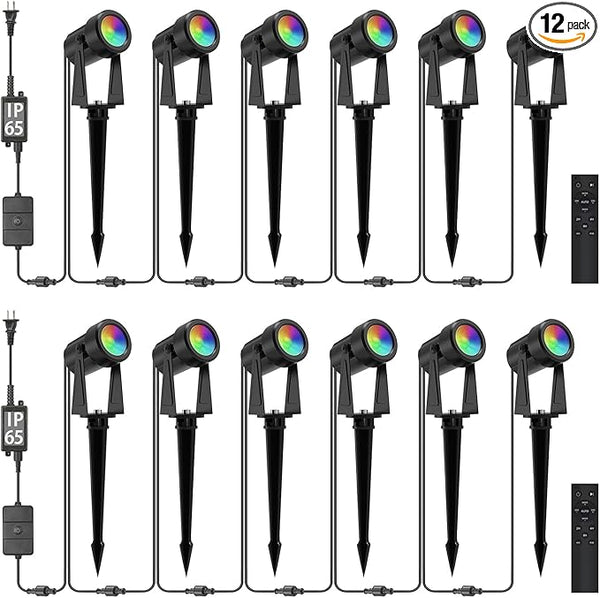 SUNTHIN Outdoor Landscape Lighting with Remote, RGBW Color Changing Spot Uplights, 12 Pack (2 * 6 Pack) | Lumora