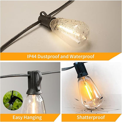 30FT Solar String Lights Outdoor Waterproof with Remote and 15+1 Shatterproof Bulbs, Patio LED Solar Powered Hanging Lightings for Outside，Camping，Backyard, Garden, Porch Decor