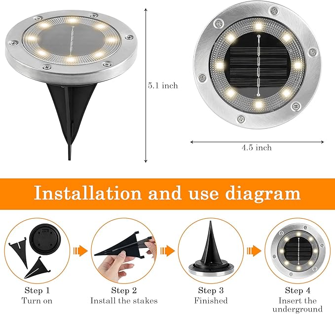 Solar Garden Lights, Plastic Diamond Cover Solar Ground Disk Lights Out Door Waterproof, Decorative Path in-Ground | Lumora