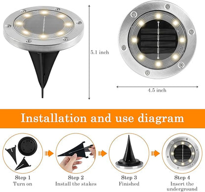 Solar Garden Lights, Plastic Diamond Cover Solar Ground Disk Lights Out Door Waterproof, Decorative Path in-Ground Lights Powered by Solar, for Lawn, Path, Yard, Step and Walkway (Cold White,4 pack)