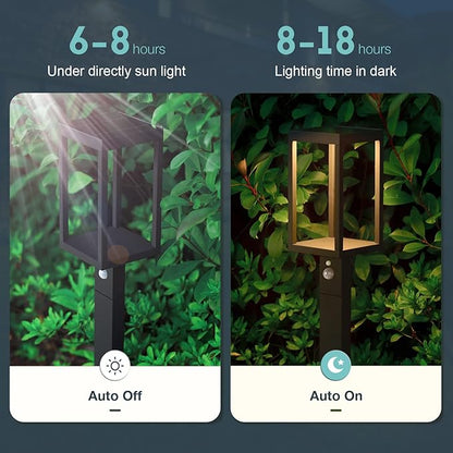 Solar Landscape Path Lights 24in Outdoor Waterproof Modern Driveway Lights,LED Motion Sensor Garden Lamp Bollard Light 3000K 600LM for Walkway Yard Patio Lawn,Black