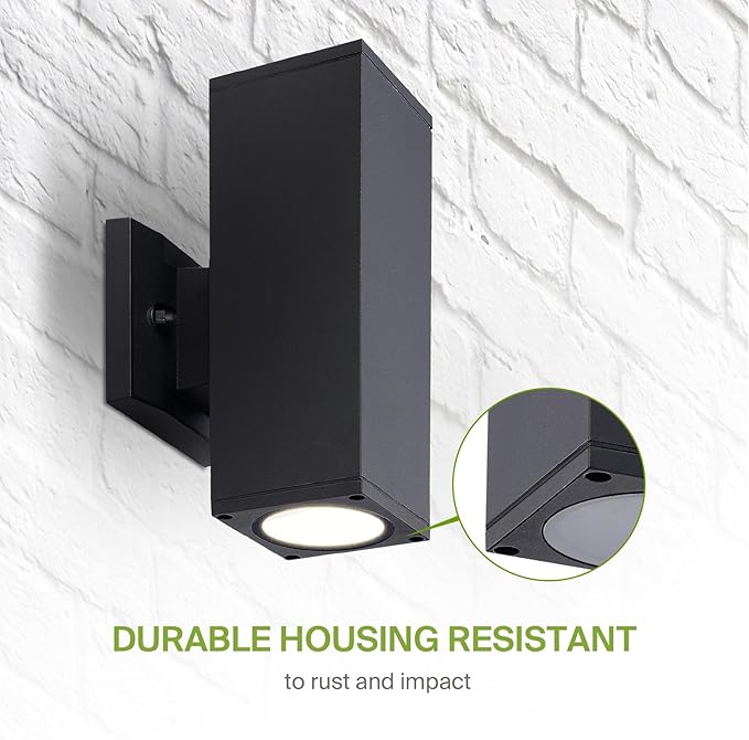 ASD 2 Light Square LED Indoor & Outdoor Wall Light Fixture | 18W 1900LM 3000K-5000K 120V Cylinder Up Down Lights | Dimmable Exterior Wall Sconce | Front Door, Porch, Patio | Black, ETL 6 Pack