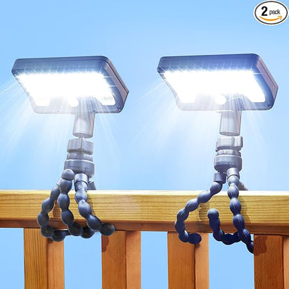 Motion Sensor Outdoor Lights with Flexible Octopus Tripod - 600LM Solar Sercurity Lights Waterproof, Dual Charging Solar Ourdoor Light for Camping,Fence, Patio (2, Black(6000K)