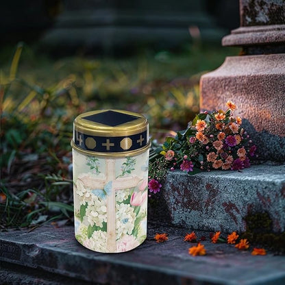 White Cross Solar Led Lights for Outside Waterproof Cemetery Solar Lights for Grave Cemetery Decor Candle Lamp Solar Garden Path Stake Lights Multipurpose Solar Lights