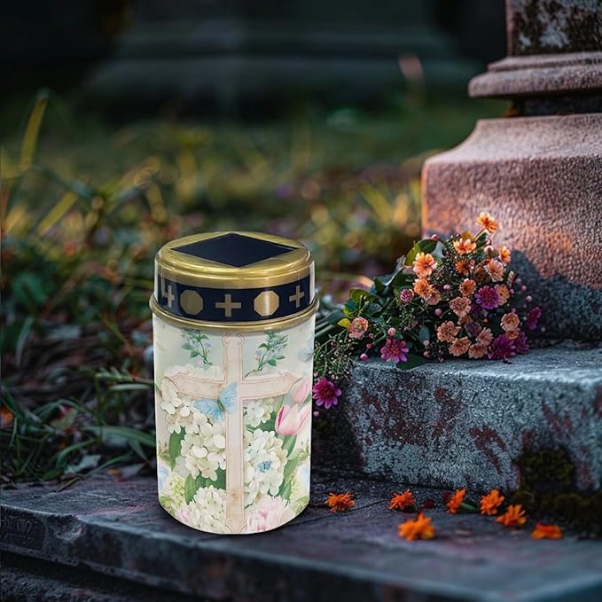 White Cross Solar Led Lights for Outside Waterproof Cemetery Solar Lights for Grave Cemetery Decor Candle Lamp | Lumora