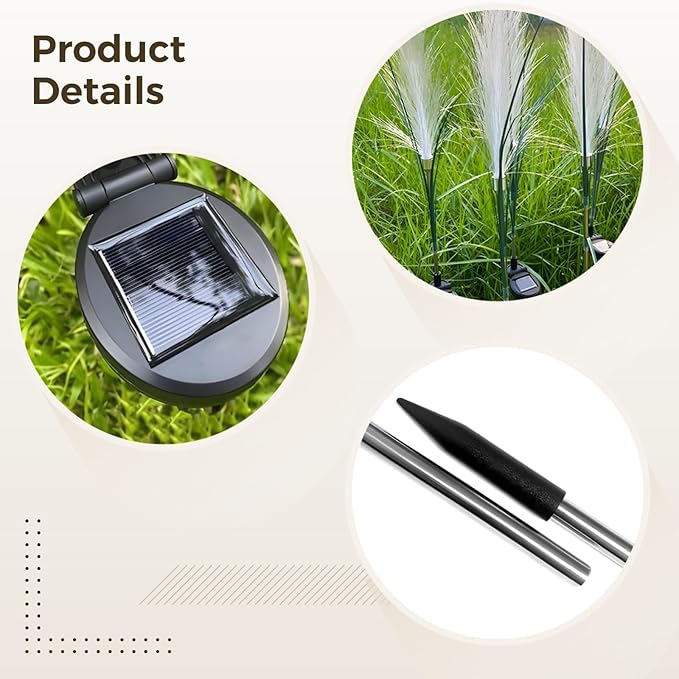 4-Pack Solar Reeds Garden Lights, Waterproof Pampas Grass Landscape Stakes, Outdoor Solar-Powered Led Decorative Lights for Yard, Pathways, and Lawns