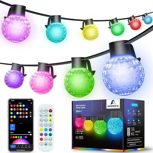Outdoor String Lights 50FT, 25 Dimmable Color Changing LED Patio Lights with 54 Scene Modes, Warm White LED Bulbs for Outside, Christmas, Work with Alexa, Google, APP Control, IP65 Waterproof