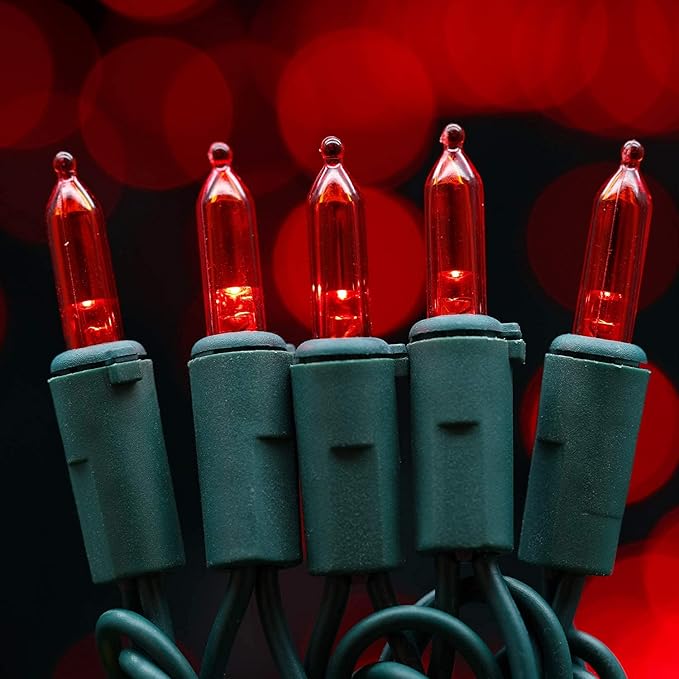 200 Count Red LED Christmas Lights, 66 ft Green Wire UL Certified Commercial Grade Holiday String Light Set (Red)