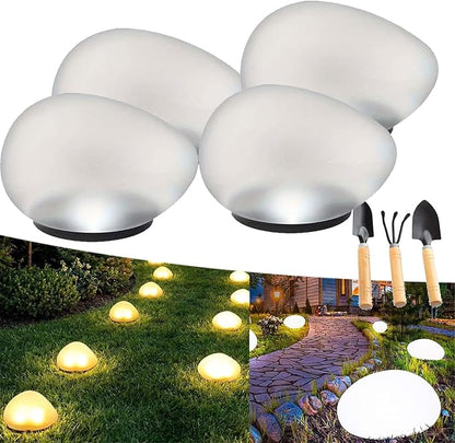 Solar Glass Garden Pebbles, 2026 New Solar Rock Lights Outdoor, Waterproof Glow Cobblestone Lamp for Garden Paths, Stairs, Lawns, Patios, Yard Party Decorations (White, 4pcs)