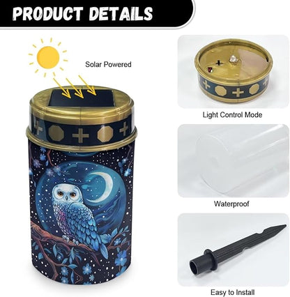 Solar Outdoor Lights Garden Decor Blue Owl and Moon Solar Lights Grave Decorations for Cemetery Memorial Gifts for Loss of Mother Sympathy Gifts for Loss of Dad