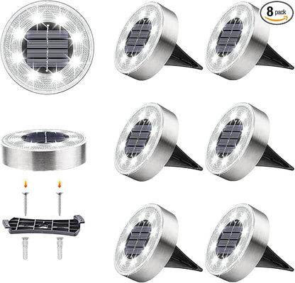 Mulit-Purpose Solar Ground Lights Outdoor - 8 Pack IP68 Waterproof Solar Powered Deck Lights Outdoor Landscape Lights for Patio Yard Pathway Walkway Driveway Garden(Cool White)