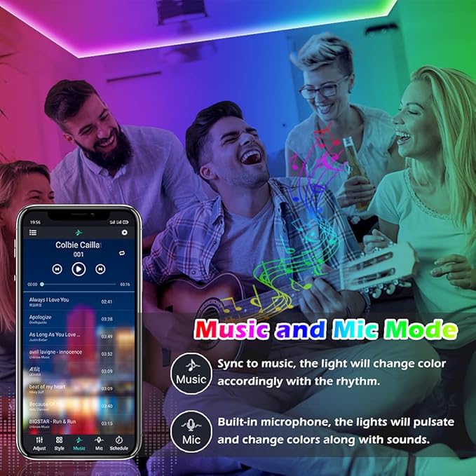 100ft Led Strip Lights,Long Smart Led Light Strips Music Sync 5050 RGB Color Changing Rope Lights,Bluetooth APP/IR | Lumora