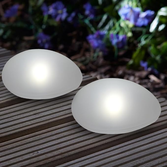 SUNNYPARK Solar Garden Lights Outdoor Set of 4 Plastic Pebble Shape Decorative Rock Lights Waterproof - Cool White | Lumora
