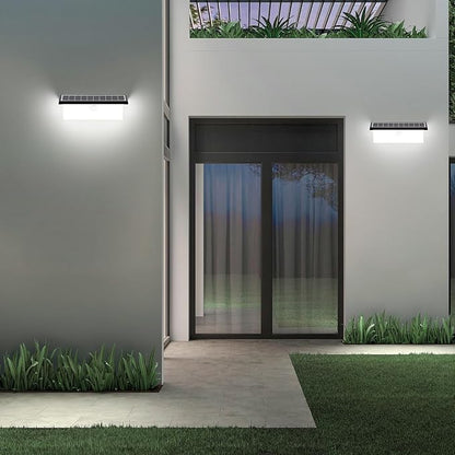 EMANER Solar Flood Light Motion Sensor, 2500LM Bright 3 Lighting Modes Solar Wall Light Cordless, Dusk to Dawn Modern Wall Sconce Solar Step Light Outdoor for Patio Backyard Driveway (2-Pack)