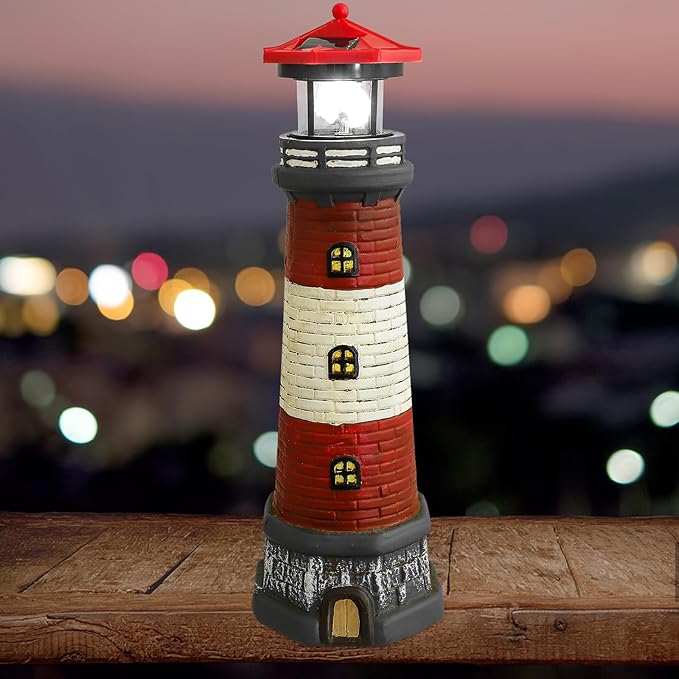DOITOOL Solar Lighthouse with Rotating LED Lights,15" Tall Waterproof Solar Lighthouse Decoration, Outdoor Lighthouse Lamp Towers Lighthouse Statue, Decorative LED Lamp for Garden Landscape Yard