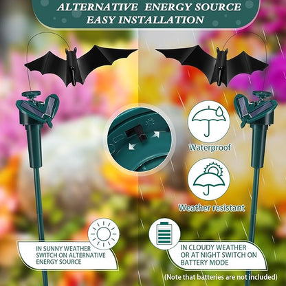 VIHOSE 3 Pack Halloween Bat Solar Decorative Bat Garden Stakes Decorative Outdoor Solar Stick for Yard Haunted House Porch Ornament for Patio Lawn Outside Decoration (Battery Not Included)