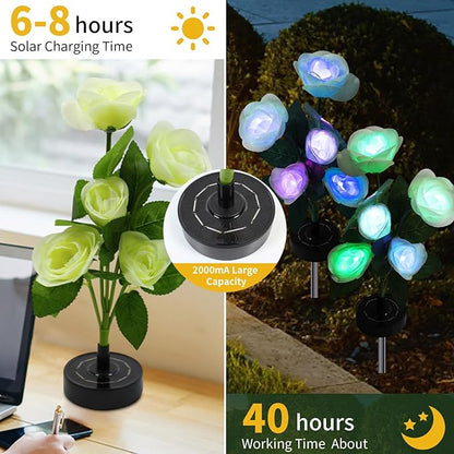 Solar Rose Garden Lights Outdoor Decorative, 7 Color Changing Solar Flower Lights Waterproof, 40H Solar Powered Pathway Lights for Yard Lawn Patio Walkway Landscape Decor, 4pcs