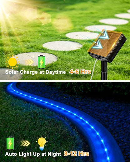 btfarm Solar Rope Lights Outdoor, 120LED 46FT Solar String Lights Outside Waterproof, 8 Lighting Modes Tree Tube Fairy Light Solar Powered for Garden Christmas Yard Party Decorations, Blue