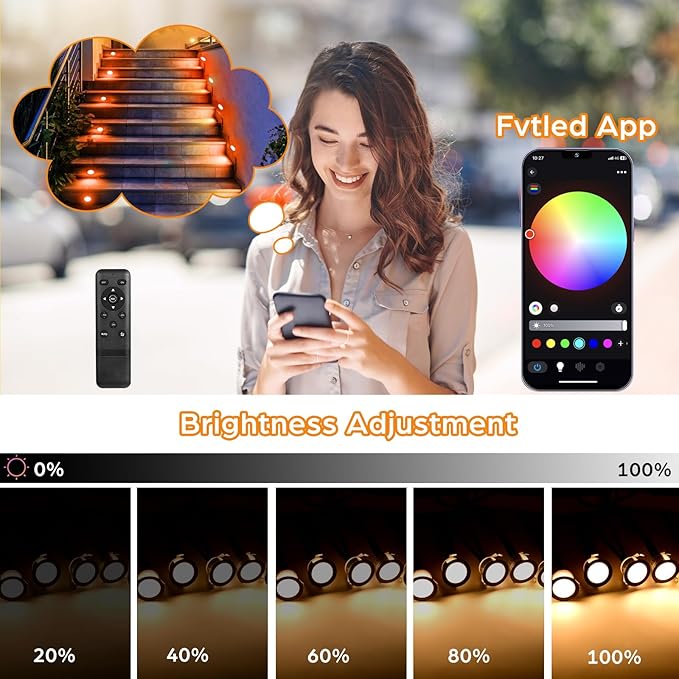 Deck Light RGBW 20 Pack, Φ1.22 Inches RGB/Warm White Light WiFi Control, LED Step Lights Kit Low Voltage DC12V, IP67 Waterproof Deck Lights for Stairs with Remote Control