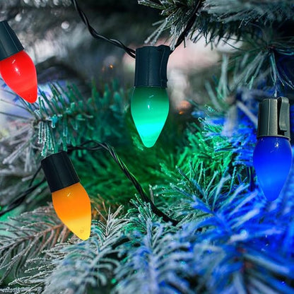 Christmas Lights Outdoor 25Ft C7 LED Vintage Christmas String Lights with 25 Multicolor Light Bulbs, Shatterproof Connectable Rainbow Light for Outside Party Balcony Christmas Decor