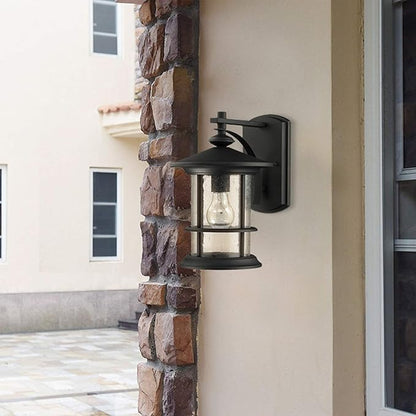 MICSIU Textured Black Outdoor Wall Sconce 2 Pack, 10" Exterior Light Fixtures with Clear Seedy Glass, Waterproof Anti-Rust Wall Mount Lantern for House, Front Porch, Garage, Patio, ETL Listed