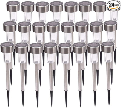 24 Pcs Outdoor Solar Pathway Lights,Stainless Steel LED Landscape Lighting,Outdoor Waterproof Solar Garden Lights,Outdoor Decorative Lighting,with Auto On/Off,for Patio Yard Lawn Path (Cool White)