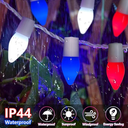 Red White and Blue String Lights 25Ft C7 LED 4th of July Light with 25 Shatterproof Patriotic Lights Plug in Christmas Light for Home Indoor Outdoor Presidents Day Memorial Day Fourth of July Decor