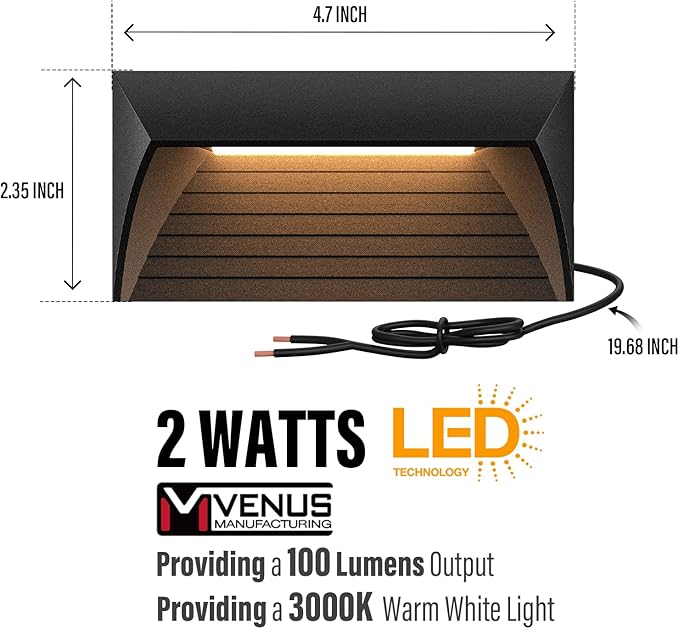 VENUS MANUFACTURING 2W Low Voltage Deck Lights LED Outdoor Stair Lights 3000K 12V Wired Step Lighting, Die-cast | Lumora
