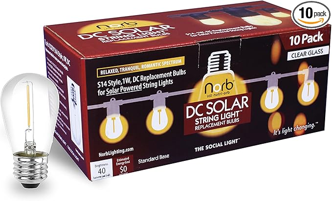 Norb NorbSOLAR S14 LED Solar Replacement Bulbs 1W DC – Outdoor String Light Bulbs with Warm Candlelight Glow, E26 | Lumora