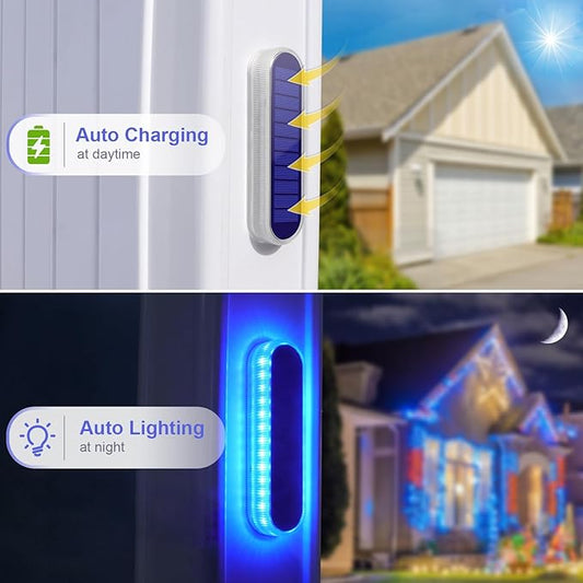 YiLaie Blue Solar Lights for Outside Auto ON/Off, Small Stick on Solar Strip Lights Outdoor Waterproof for Stair Boat Dock Driveway Deck Solar Powered (8 Pack)