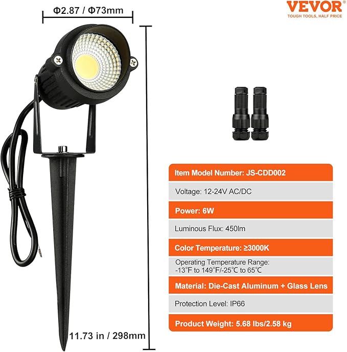 VEVOR Landscape Lighting, 6W Low Voltage LED Landscape Lights, IP66 Waterproof Landscape Spotlights Yard Lawn | Lumora
