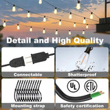 100FT Outdoor String Lights - 64+4 Bulbs(𝟏.𝟓𝐅𝐓 𝐁𝐮𝐥𝐛𝐬 𝐒𝐩𝐚𝐜𝐢𝐧𝐠) | Remote & Dimmer, 3 Light Modes & Timing, IP65 | Lumora