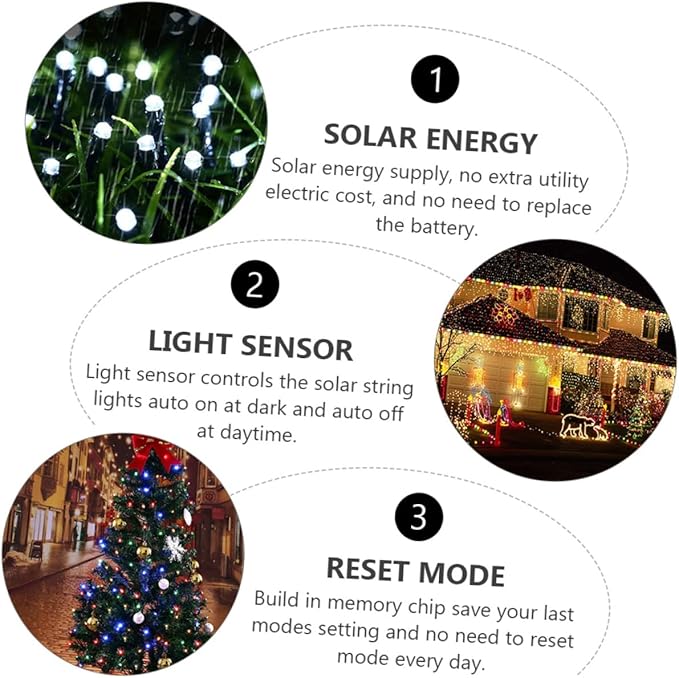 Lurrose 2sets Led Bead Solar Powered Outdoor String Lights Garden Xmas Tree Decorative Lamps Led Outdoor Lights for | Lumora