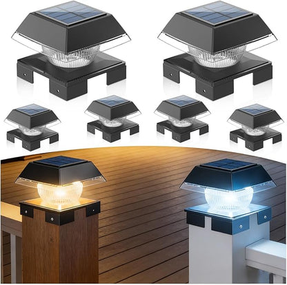 4x4 Solar Post Cap Lights with 2 Lighting Modes, 6 Packs Outdoor Post Light Solar Powered Waterproof IP65, Fence Deck Lights for 4×4 Wood/Vinyl Posts,Black