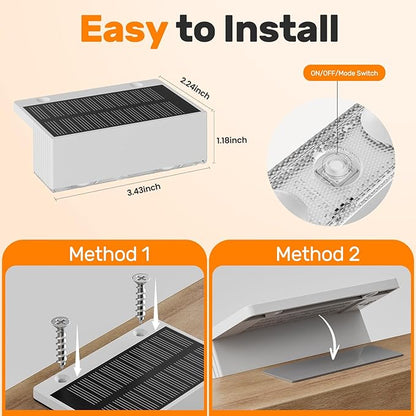 NIORSUN Solar Fence Lights,6 Pack Deck Light,Led Outdoor Lights Warm White + RGB Wall Lights Waterproof,Solar Powered Light for Backyard/Pool/Railing/Patio/Porch/Step(White)