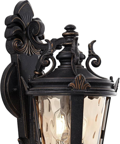 John Timberland Casa Marseille European Outdoor Wall Light Fixture Bronze Scroll 21 3/4" Champagne Hammered Glass for Exterior House Porch Patio Outside Deck Garage Front Door Garden Home