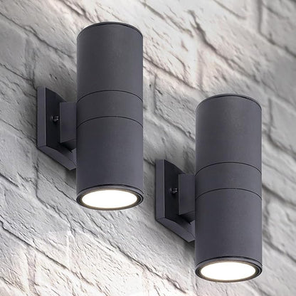 ASD 2 Light LED Indoor & Outdoor Wall Light Fixture | 18W 1900LM 3000K-5000K 120V Cylinder Up Down Lights | Dimmable Waterproof Exterior Wall Sconce | Front Door, Porch, Patio | Black, ETL 2 Pack