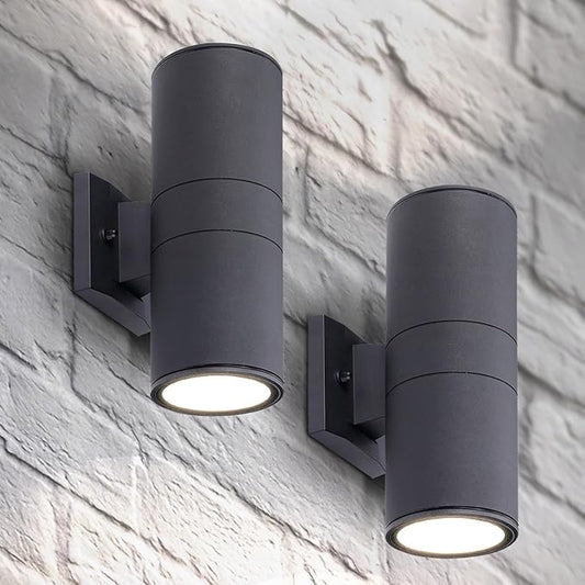 ASD 2 Light LED Indoor & Outdoor Wall Light Fixture | 18W 1900LM 3000K-5000K 120V Cylinder Up Down Lights | Dimmable Waterproof Exterior Wall Sconce | Front Door, Porch, Patio | Black, ETL 2 Pack